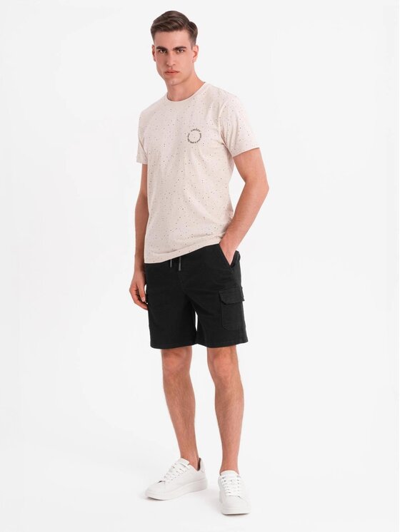 Ombre Ombre T-Shirt OM-TSFP-0186 Beżowy Regular Fit
