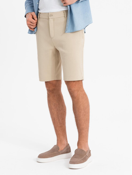 Ombre Ombre Szorty materiałowe OM-SRCS-0169 Beżowy Slim Fit