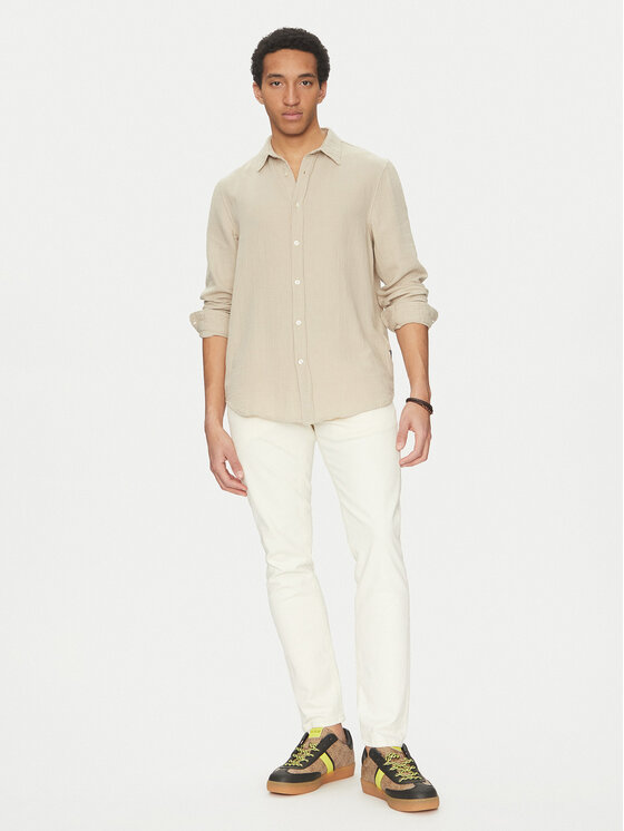 Guess Guess Hemd M5GH85 WH831 Écru Regular Fit