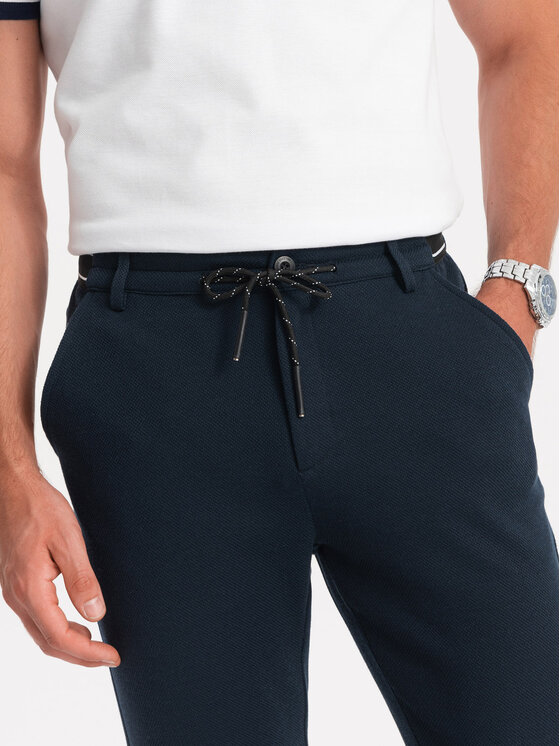 Ombre Ombre Kalhoty z materiálu OM-PACP-0116 Tmavomodrá Regular Fit