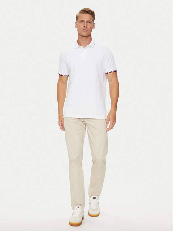 Tommy Hilfiger Tommy Hilfiger Тениска с яка и копчета Flag MW0MW35605 Бял Regular Fit