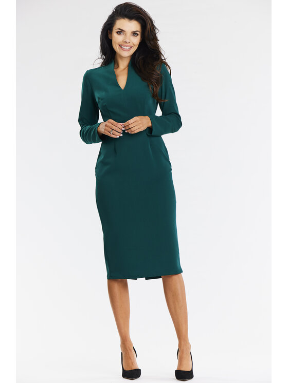 Awama Awama Večerné šaty A667 Zelená Basic Fit
