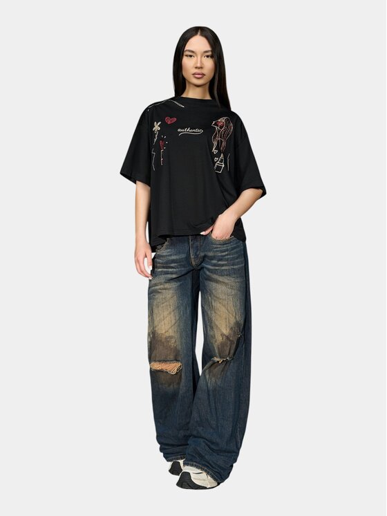 MADE BY SOCIETY MADE BY SOCIETY Ścierka Tricou RESONANCE - T27301 Czarny Basic Fit
