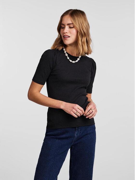Pieces Tričko 17133700 Čierna Slim Fit