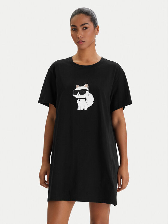 KARL LAGERFELD KARL LAGERFELD Cămașă de noapte B1W45003 Negru Relaxed Fit