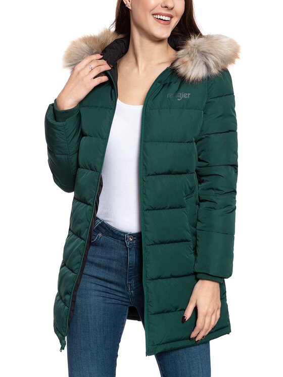 Wrangler Wrangler Kurtka damska LONG PUFFER Zielony Slim Fit