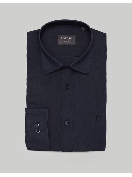 Borgio Borgio Koszula lentane Granatowy Slim Fit