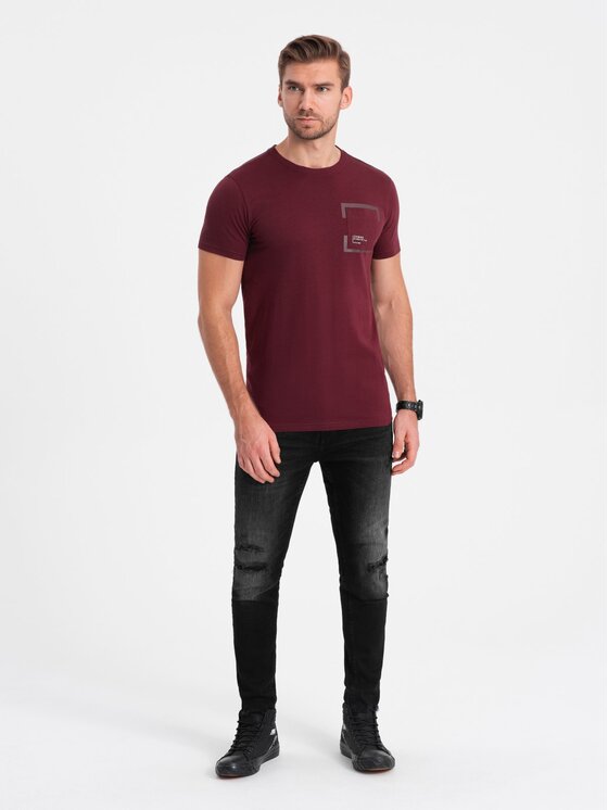 Ombre Ombre T-Shirt OM-TSPT-0154 Bordowy Regular Fit