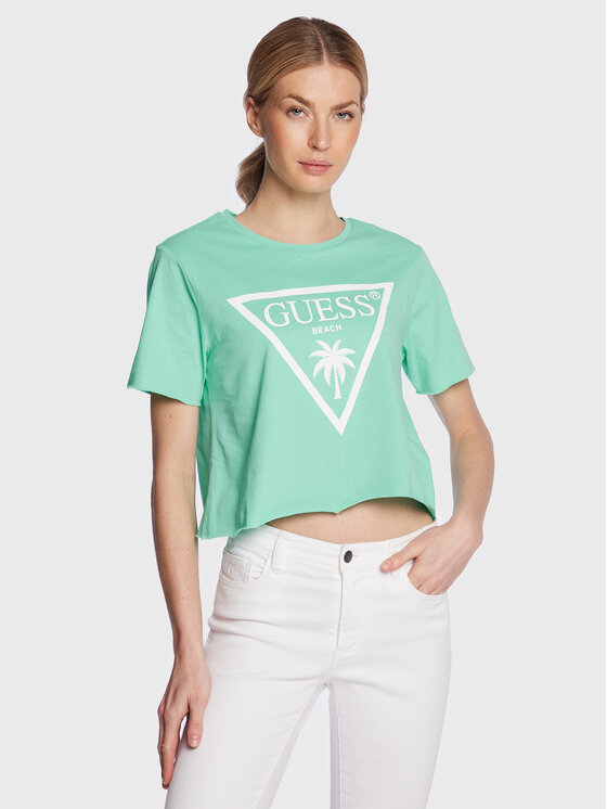 Guess T-shirt Logo E02I01 JA914 Zelena Boxy Fit