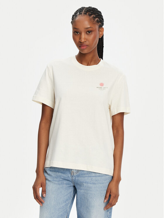 Mustang Mustang Marškinėliai Floris 1016141 Écru Relaxed Fit