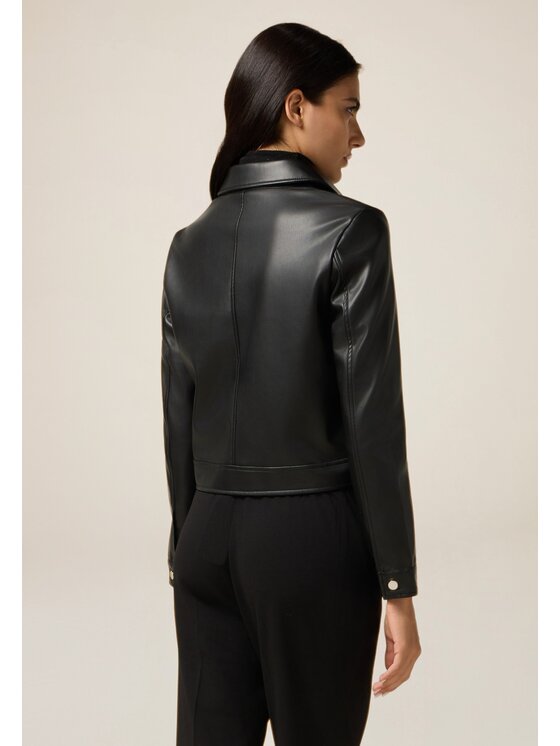 Oltre Oltre Kurtka z imitacji skóry R365R002272N033 Czarny Slim Fit