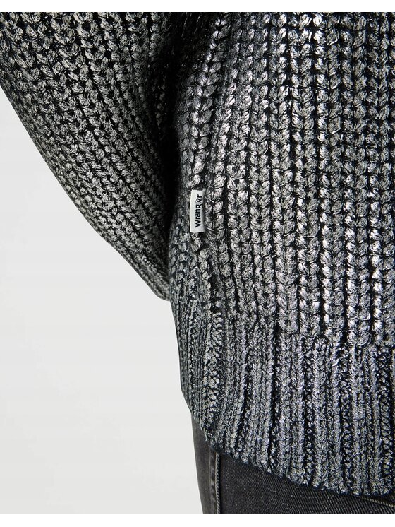 Wrangler Wrangler Sweter Folied Sweater Srebrny Basic Fit