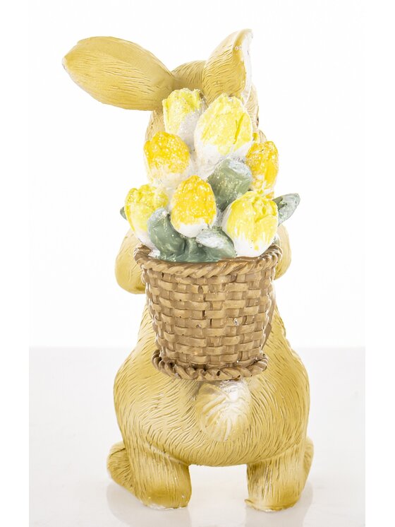 MIAhome MIAhome Figurka króliczek z koszem tulipanów na plecach Beżowy