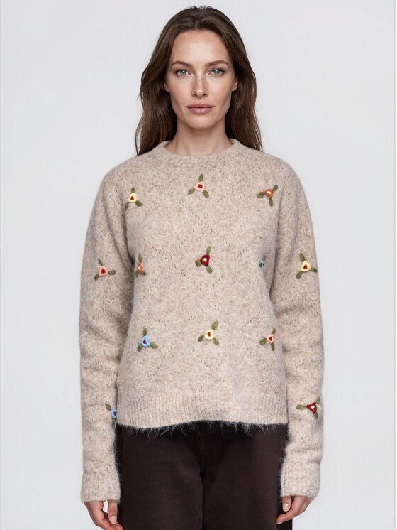 Ombre Ombre Sweter OW-SW-E0047 Beżowy Regular Fit