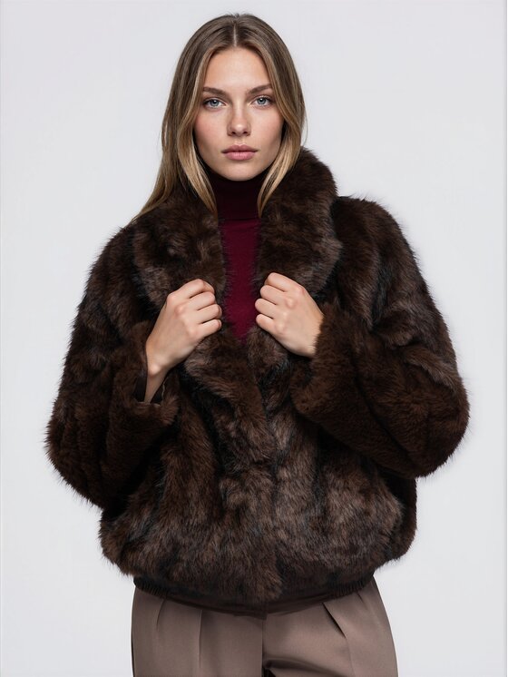 Ombre Ombre Futro OW-FR-E0010 Brązowy Relaxed Fit
