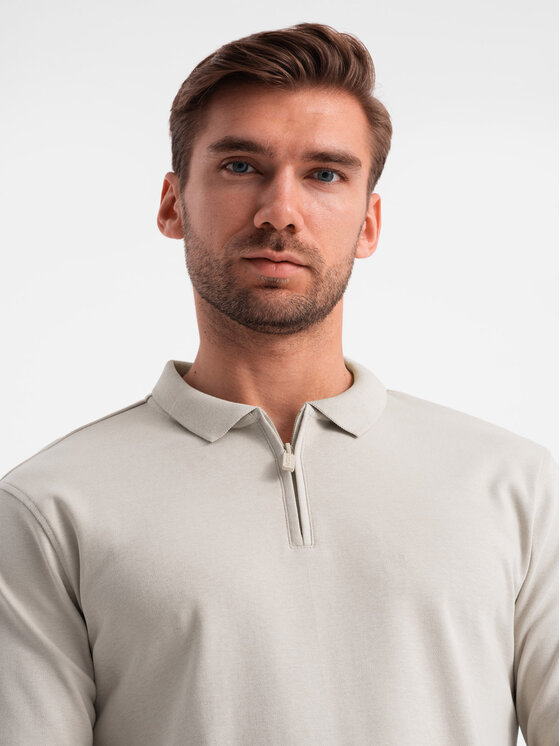 Ombre Ombre Longsleeve OM-POLS-0130 Beżowy Regular Fit