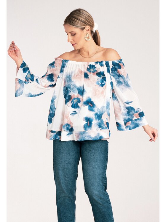 FIGL FIGL Blúzka M1142 Modrá Loose Fit