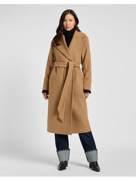 Lee Lee Płaszcz wełniany WOOL COAT Brązowy jasny Relaxed Fit