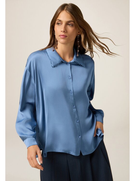 Oltre Oltre Koszula 5051J000877N024 Turkusowy Baggy Fit
