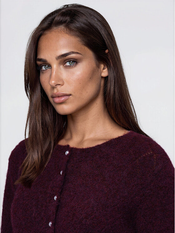 Ombre Ombre Kardigan OW-SW-E0010 Bordó Regular Fit
