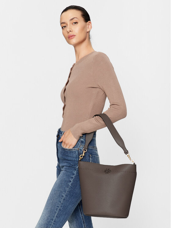 Tory Burch Tory Burch Kabelka McGraw Bucket Bag 143544 Stříbrná