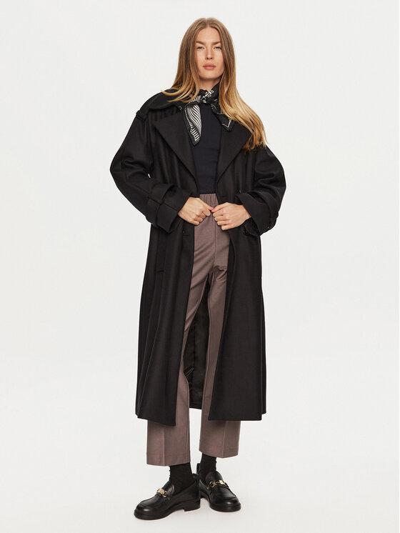 IVY OAK IVY OAK Gyapjú kabát Caroline Ann IO111137 Fekete Relaxed Fit