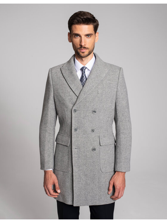 Borgio Borgio Płaszcz wełniany bolognetta Szary Slim Fit