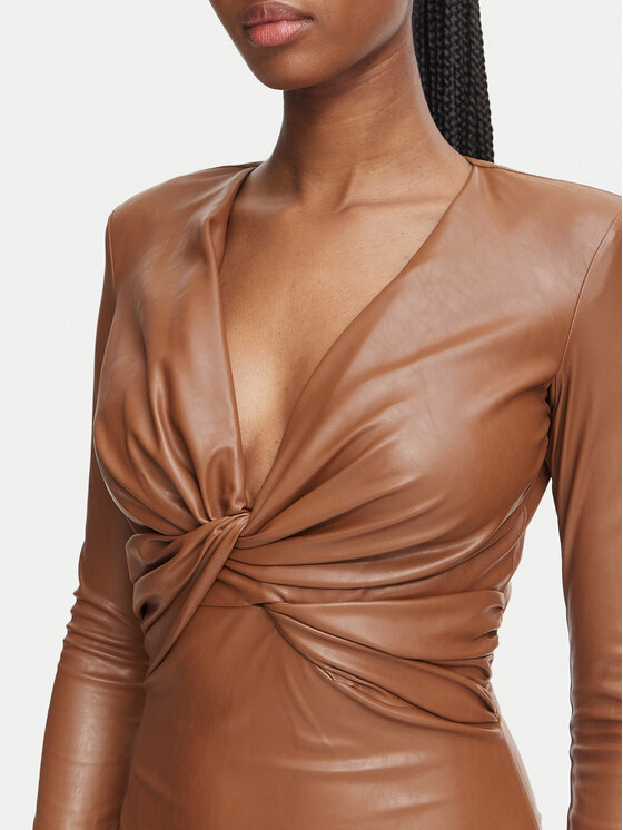 Elisabetta Franchi Elisabetta Franchi Tehisnahast kleit AB-989-66E2-V400 Helepruun Slim Fit