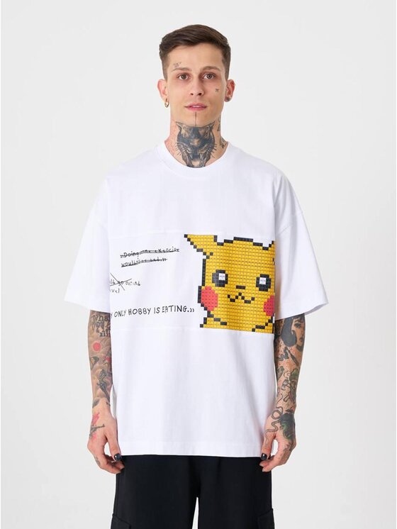 T-Shirt, rozmiar S, Białe, Koszulka Z Krótkim Rękawem Oversize Biała Machinist Pikachu L