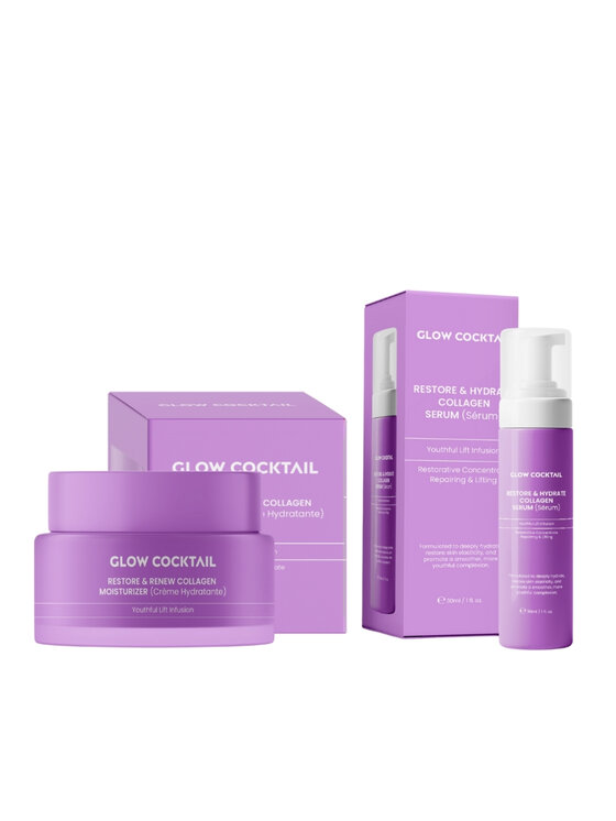 Glow Cocktail Glow Cocktail Nawilżający krem kolagenowy Restore & Renew 50 ml + Serum kolagenowe Restore & Hydrate 30 ml Zestaw do pielęgnacji skóry