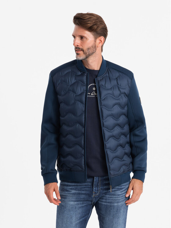 Ombre Ombre Kurtka bomber OM-JALP-0141 Granatowy Regular Fit