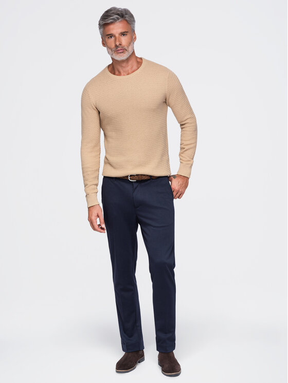 Ombre Ombre Sweter OM-SWSW-0119 Beżowy Regular Fit