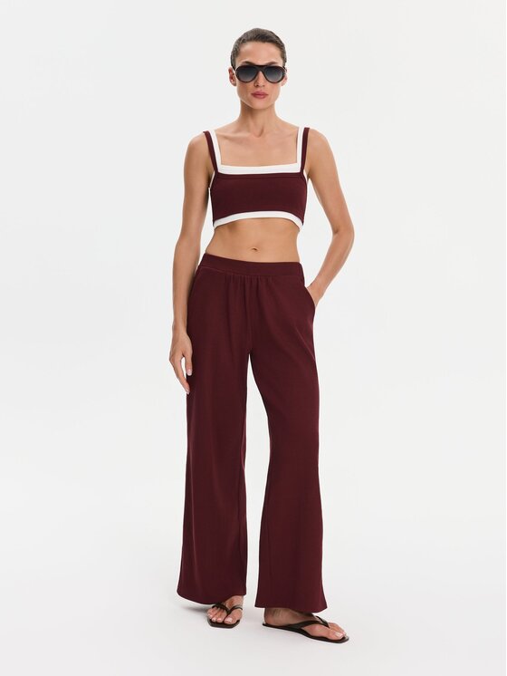 Nudyess Nudyess Top Lisa z prążka Bordowy Slim Fit