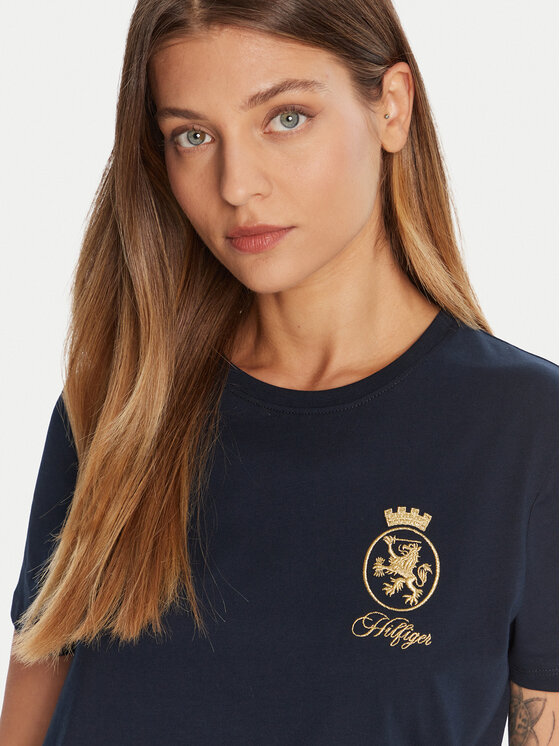 Tommy Hilfiger Tommy Hilfiger T-shirt Gold Crest WW0WW46153 Tamnoplava Regular Fit