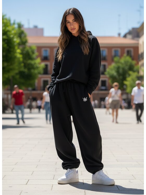Jigga Wear Jigga Wear Spodnie dresowe Szerokie Luźne Baggy Damskie Jigga Haftowane Logo L Czarny Regular Fit