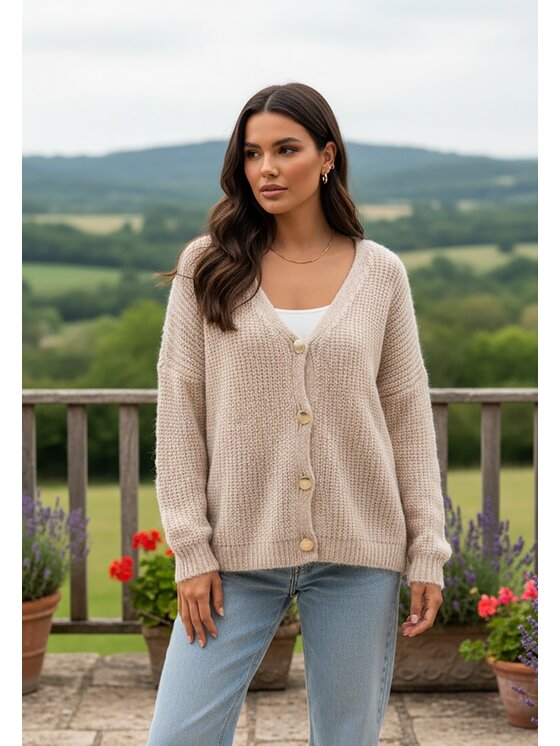 FIGL FIGL Kardigan M1241 Béžová Regular Fit