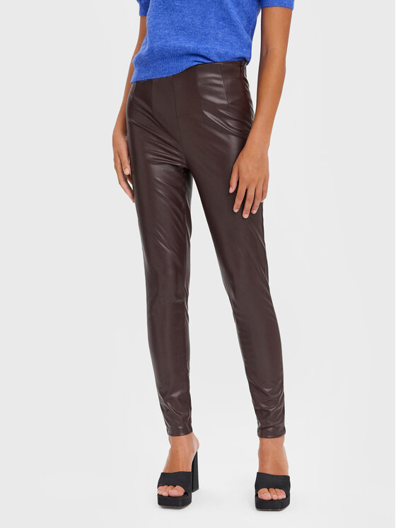 Vero Moda Pantaloni din imitație de piele Lana 10269992 Maro Slim Fit