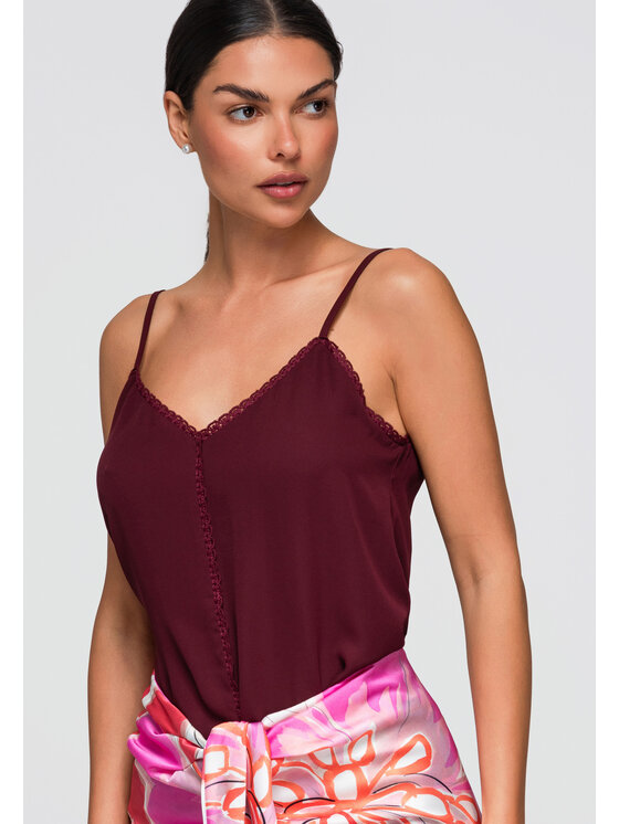 Ombre Ombre Bluzka OW-TS-E0057 Bordowy Loose Fit
