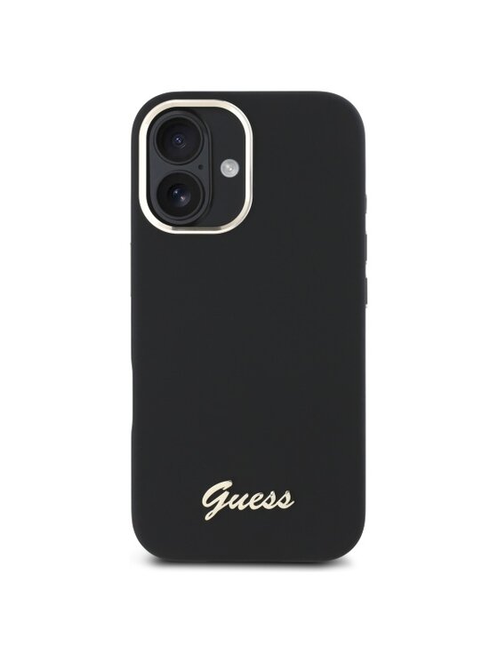 Guess Guess Etui na telefon Silicone Script Metal Logo & Frame Czarny
