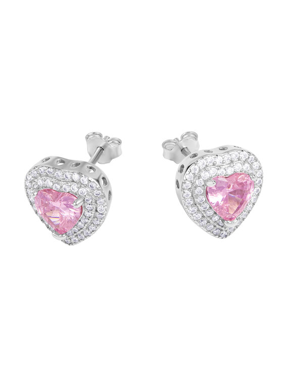 ICED STUFF ICED STUFF Uhani Love Heart Pink Belo zlato