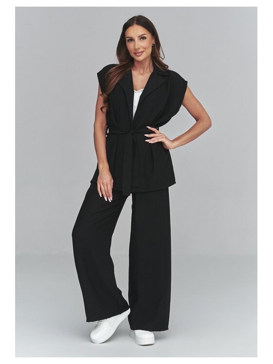 Makadamia Makadamia Komplet bluzka i spodnie C69 Czarny Loose Fit