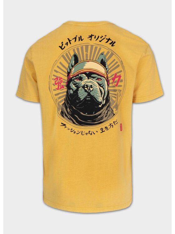 PITBULL PITBULL T-Shirt Koszulka męska Denim Washed MT. FUJI 3XL Żółty Regular Fit