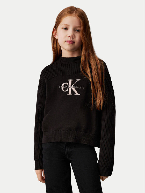 Calvin Klein Jeans Sveter Monologo IG0IG02654 Čierna Relaxed Fit