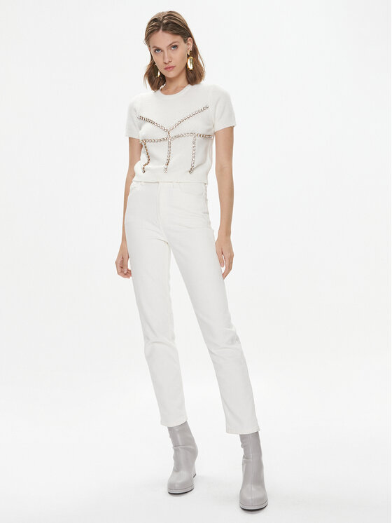 PINKO Pinko Sweter Medusa 102016 A18O Écru Slim Fit