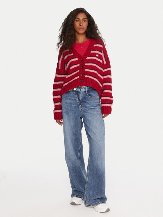 Tommy Jeans Tommy Jeans Kardigan Badge DW0DW21678 Červená Relaxed Fit