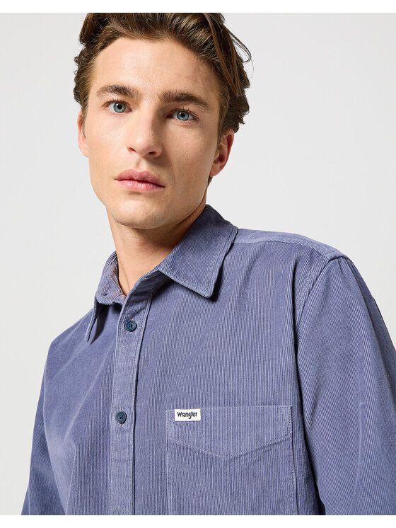 Wrangler Wrangler Koszula 1 PKT CORDUROY SHIRT Niebieski Regular Fit