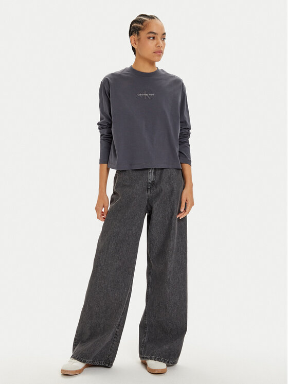 Calvin Klein Jeans Calvin Klein Jeans Blúzka Monologo J20J224200 Sivá Relaxed Fit