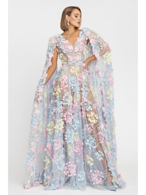 MATSOUR'I MATSOUR'I Sukienka wieczorowa Hortensia Maxi Niebieski A-Line Fit