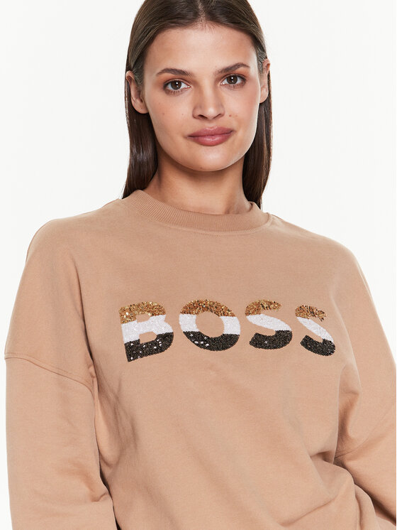 BOSS Boss Majica dugih rukava Ecomy 50485251 Smeđa Oversize