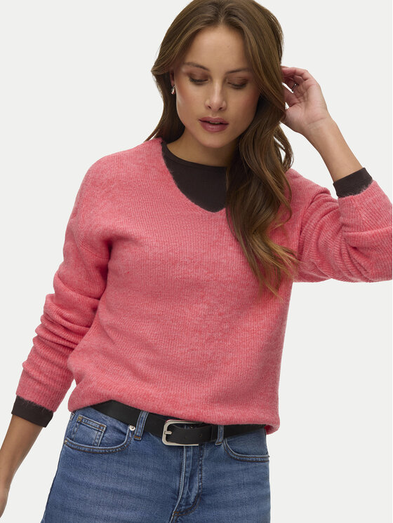 Vero Moda Vero Moda Sweter Crewlefile 10233357 Koralowy Loose Fit